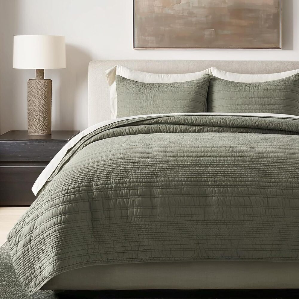 100% Cotton Modern Lines Quilt Set King Size, Pre-Washed Soft